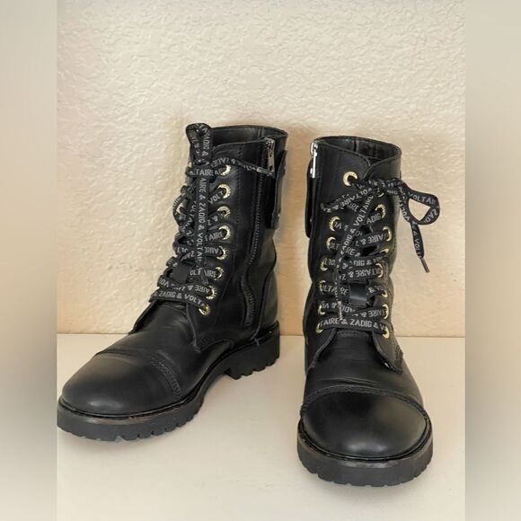 Zadig & Voltaire Joe Smooth Cowskin side print combat moto boot French 37/6-6.5 - Picture 6 of 16